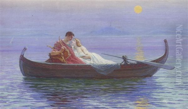 A Lullaby Of Love, Bay Of Naples Oil Painting by Liebscher, Adolf