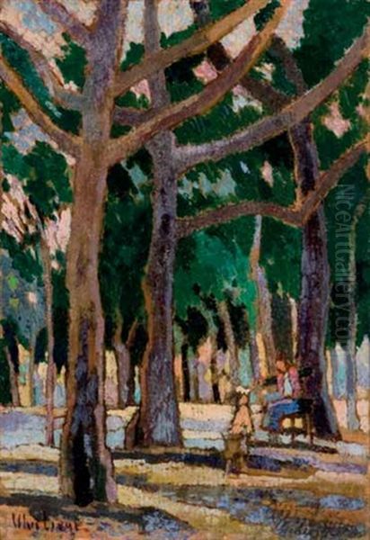 Paesaggio Alberato Con Figure Oil Painting by Ulvi Liegi