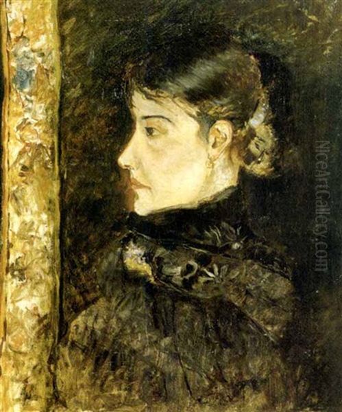 Profilo Di Donna Bruna Oil Painting by Ulvi Liegi