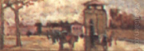 A Square In Florence With Tower In Background Oil Painting by Ulvi Liegi