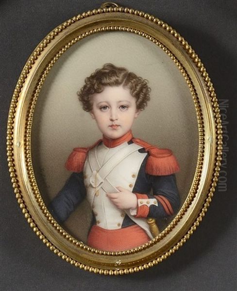 Exceptionnelle Miniature Figurant Le Prince Imperial Oil Painting by Sophie Lienard
