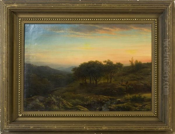 Hikers And Sunset Oil Painting by Cornelis Lieste