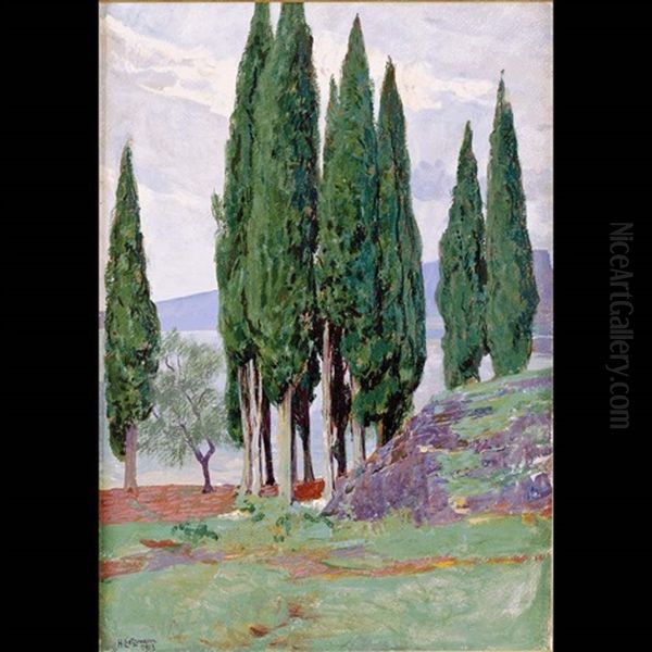 Cipressi Sul Lago Di Garda Presso Torbole Oil Painting by Hans Lietzmann