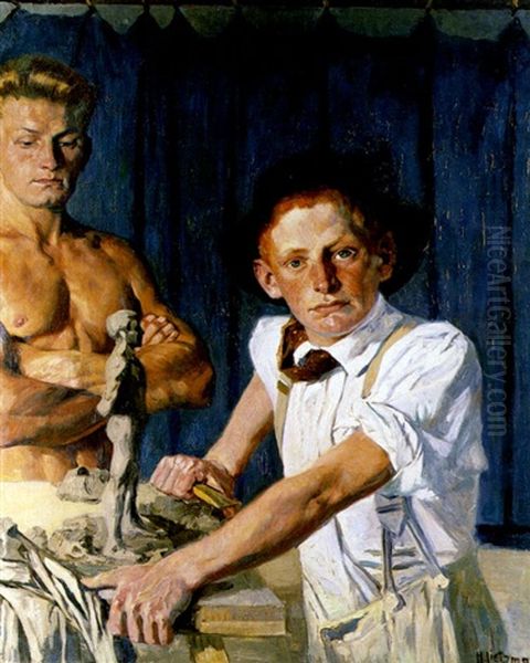 Portrait Gert Wollheim Als Bildhauer Oil Painting by Hans Lietzmann