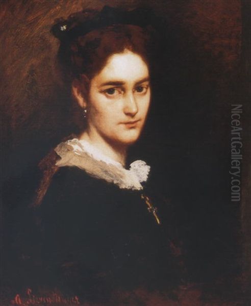 Fiatal Holgy Feher Csipkegallerral (portrait Of A Young Girl) Oil Painting by Alexander von Liezen-Mayer