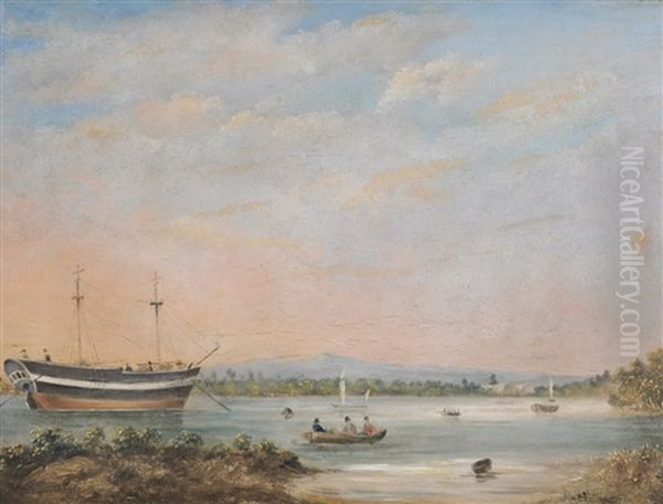 Distant View Of The Landing Place And The Iron Shores At Port Adelaide, South Australia, View At Yankalilla, South Australia, View In Port Adelaide, South Australia And View Near Adelaide, South Australia (4 Works) Oil Painting by Colonel William Light