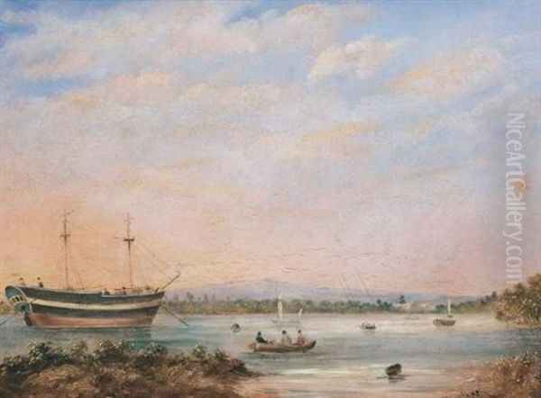 Distant View Of The Landing Place And The Iron Stores At Port Adelaide, South Australia (+ 3 Others; 4 Works) Oil Painting by Colonel William Light