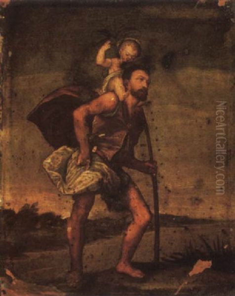 Saint Christopher Carrying The Christ Child Oil Painting by Jacopo Ligozzi