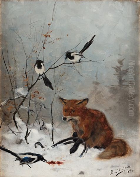 Trapped Fox Oil Painting by Bruno Andreas Liljefors