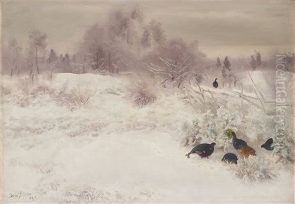 Winter Landscape With Birds Oil Painting by Bruno Andreas Liljefors