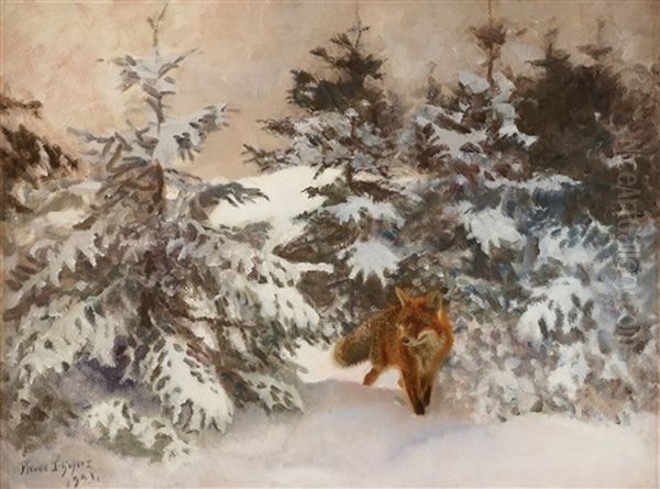 Winter Landscape With Fox Oil Painting by Bruno Andreas Liljefors