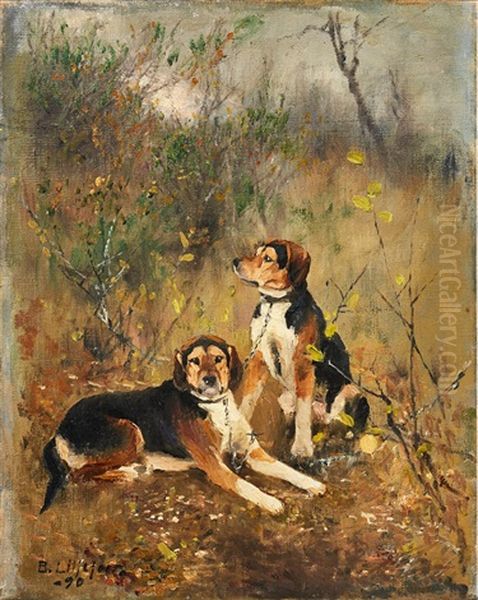 Tva Stovare Innan Slappet Oil Painting by Bruno Andreas Liljefors