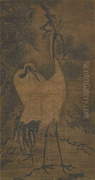 Cranes And Pine Oil Painting by Lin Liang