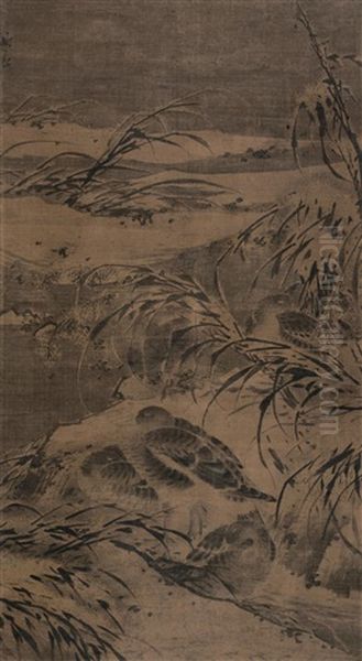 Bird And Flower In Snow Oil Painting by Lin Liang