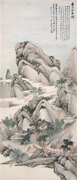 Nine Poets In Tang Dynasty Oil Painting by Lin Shu