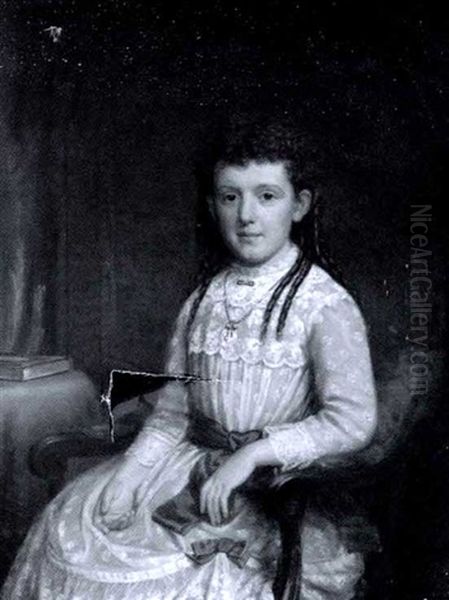 Portrait Of A Little Girl In Blue Oil Painting by James Sullivan Lincoln