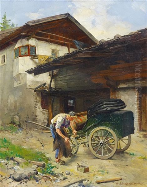 Ein Wagenbauer Bei Der Arbeit Oil Painting by Hermann Lindenschmit