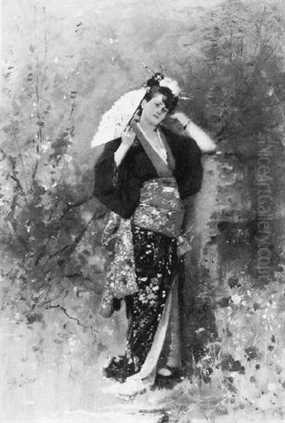 Japanese Beauty Oil Painting by Philippe Jacques Linder