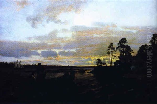 Kvalsstamning Pa Stranden Oil Painting by Berndt Adolf Lindholm