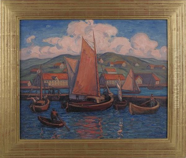 The Red Sail (norway) Oil Painting by Carl Olaf Eric Lindin