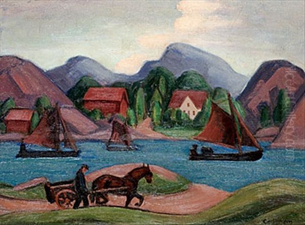 Vestkustmotif Oil Painting by Carl Olaf Eric Lindin