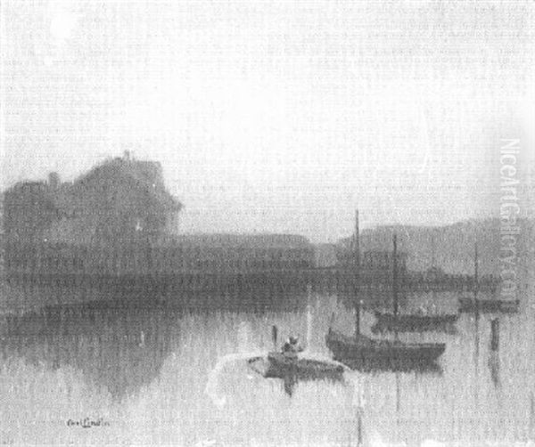 Sailboats At Dusk Oil Painting by Carl Olaf Eric Lindin