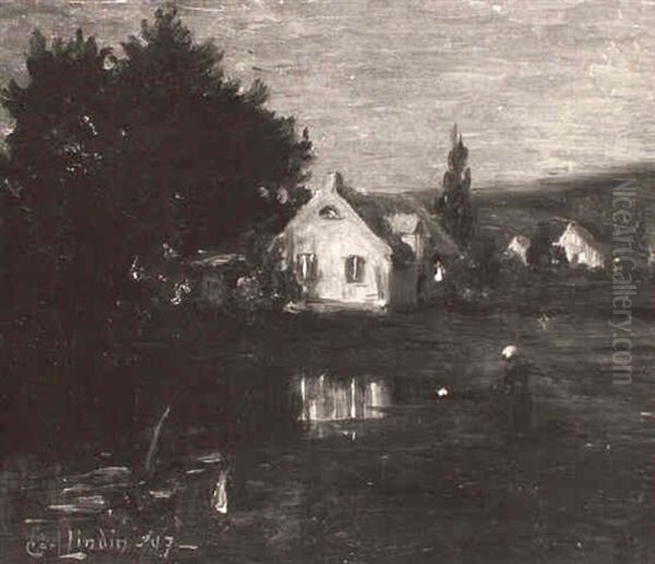 Nocturnal Landscape Oil Painting by Carl Olaf Eric Lindin