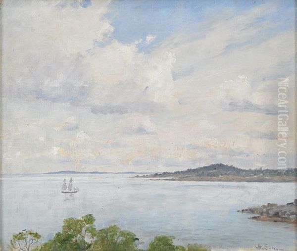 Kustmotiv Fran Gavle Fjarden Oil Painting by Axel Lindman