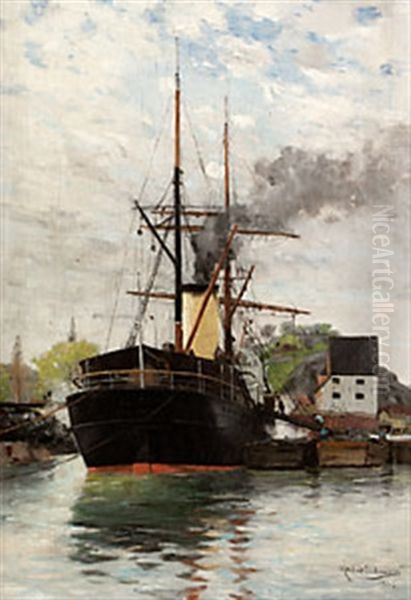 Lastangare Vid Kastellholmen, Stockholm Oil Painting by Axel Lindman