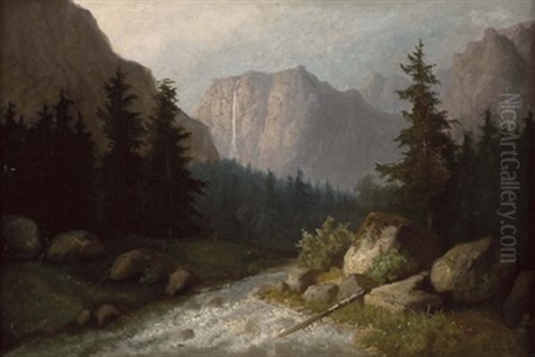 Tallandschaft Mit Wildbach Oil Painting by Carl Lindner