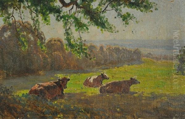 Cows Resting Oil Painting by Perceval Charles (Percy) Lindsay