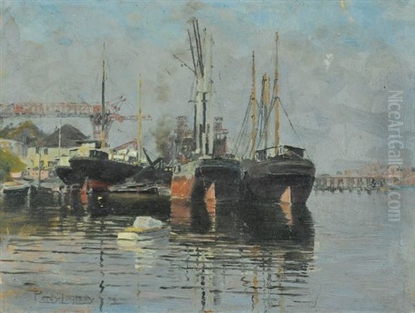 Boatyard, Sydney Harbour Oil Painting by Perceval Charles (Percy) Lindsay
