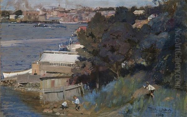 Sydney Harbour Oil Painting by Perceval Charles (Percy) Lindsay