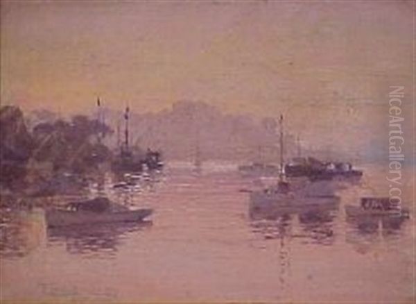 Harbour At Sunset Oil Painting by Perceval Charles (Percy) Lindsay