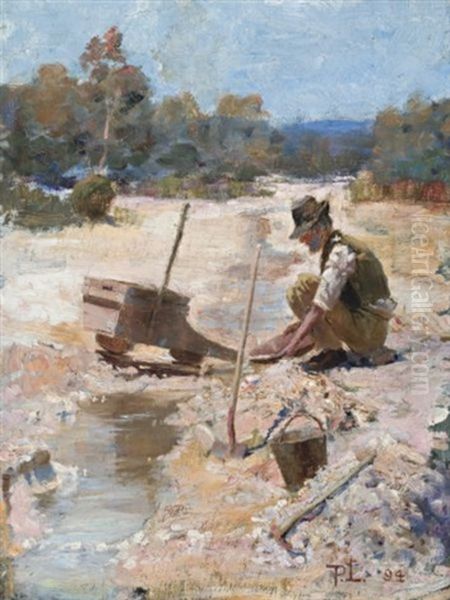 Fossicking For Gold Oil Painting by Perceval Charles (Percy) Lindsay