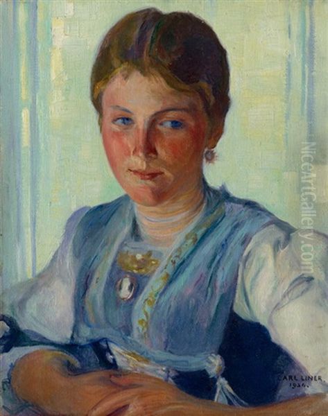 Junge Appenzellerin In Der Bararmeltracht Oil Painting by Carl August Liner