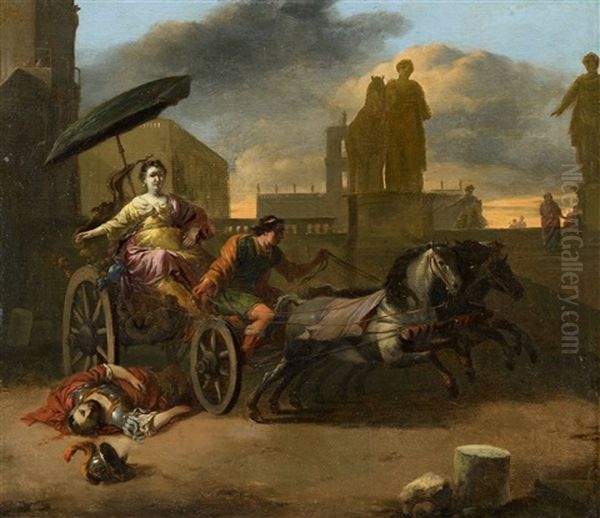 Tullia Driving Over The Body Of Her Father Servius Tullius Oil Painting by Johannes Lingelbach