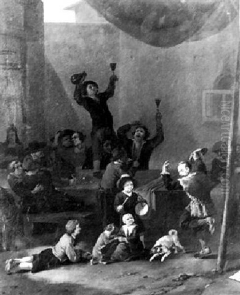 Peasants Dancing And Making Merry In An Interior Oil Painting by Johannes Lingelbach