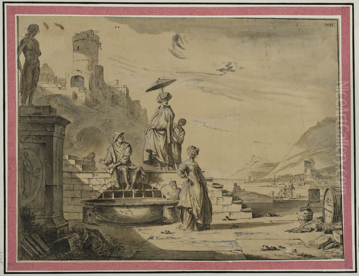 Hamnscen Oil Painting by Johannes Lingelbach