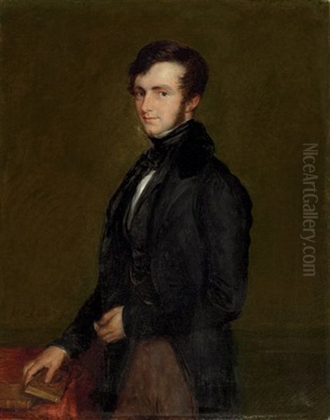 Portrait Of John Davies Gilbert Standing Beside A Table Oil Painting by John Linnell
