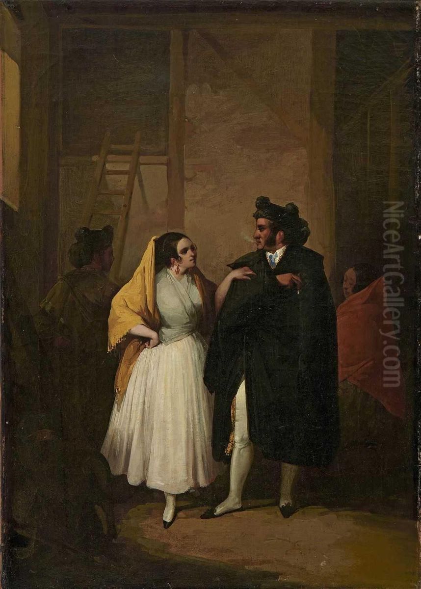 Torrero Mit Junger Sevillanerin. Oil Painting by Rafael Benjumea