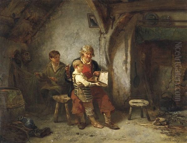 Die Fischerfamilie. Der Vater Mit Seinen Zwei Sohnen In Der Kate Oil Painting by Willem Linnig the Elder