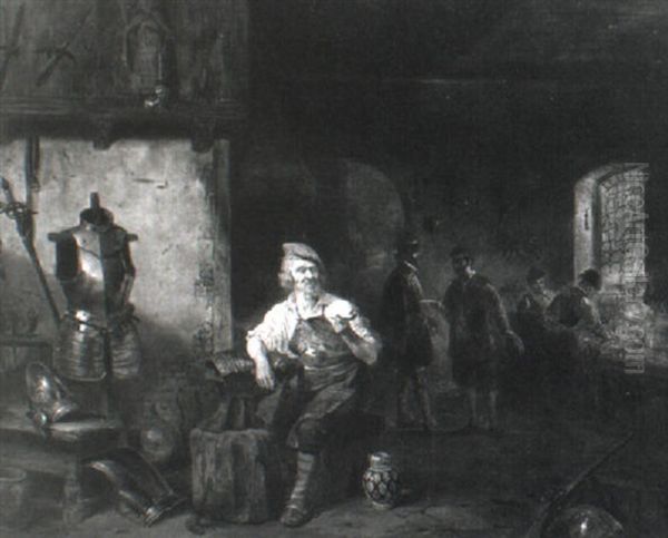 In Der R_stungsschmiede Oil Painting by Willem Linnig the Elder