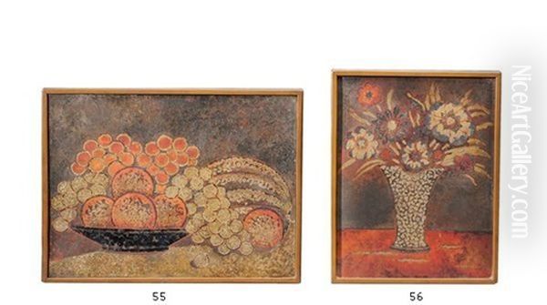 Nature Morte Aux Oranges Et Aux Raisins Oil Painting by Claudius Linossier