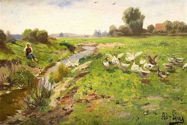 Sommer Am Bach Oil Painting by Adolf Lins