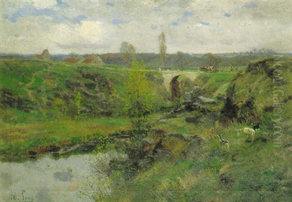 Flustal Im Fruhling Oil Painting by Adolf Lins