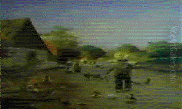 Dorfstrassse Im Hessischen Oil Painting by Adolf Lins