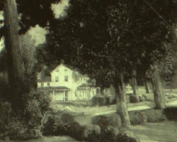 Scene Late In The Day With Figures Walking Near Grand Homes Oil Painting by Corwin Knapp Linson