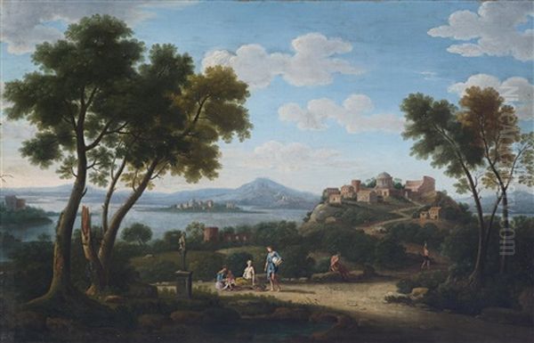 Landschaft Mit Figuren Und Einem Dorf In Der Ferne Oil Painting by Hendrick Frans van Lint