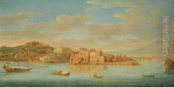 Naples, A View Of Santa Lucia And The Castel Dell'ovo Oil Painting by Hendrick Frans van Lint
